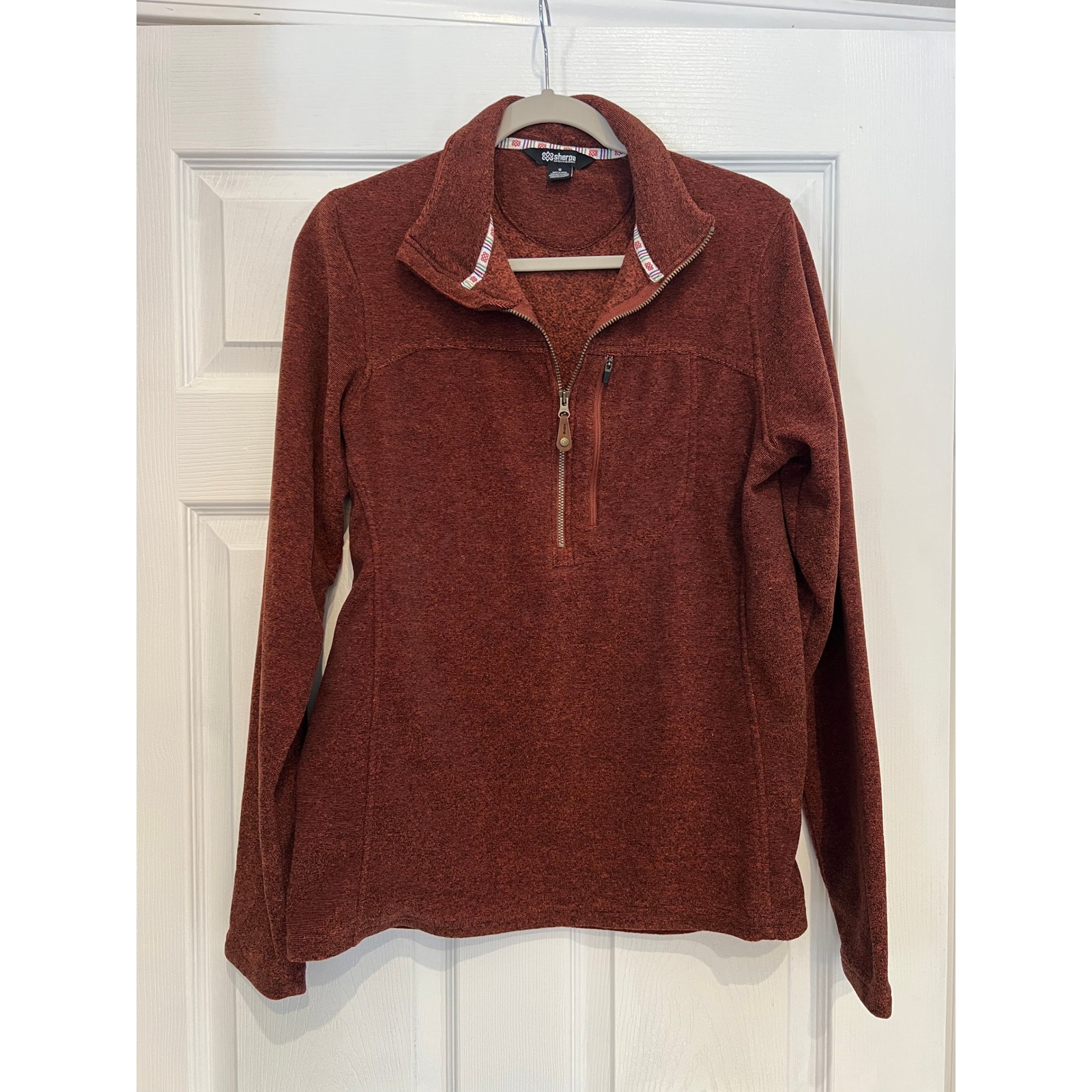 Sherpa Adventure Gear Pullover Rust Red Heathered Knit Quarter-Zip Mens Medium